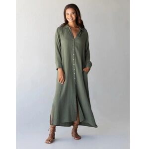Natural Life sz small gauze cotton olive butting down shirt dress